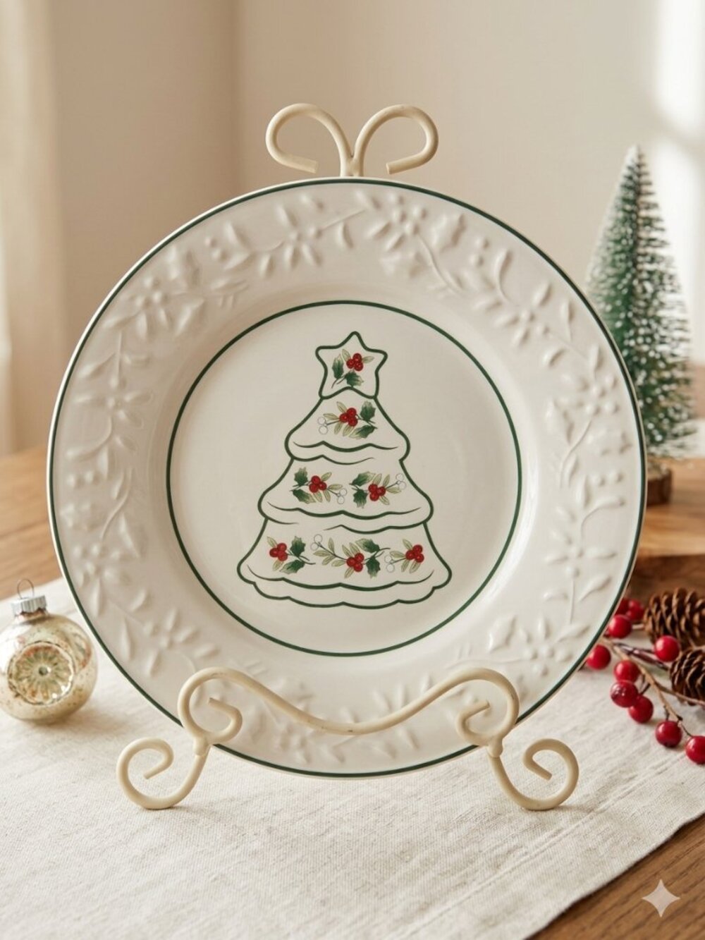 Pfaltzgraff Winterberry Santa 8" Accent Plate NWOT Christmas Holiday Stoneware